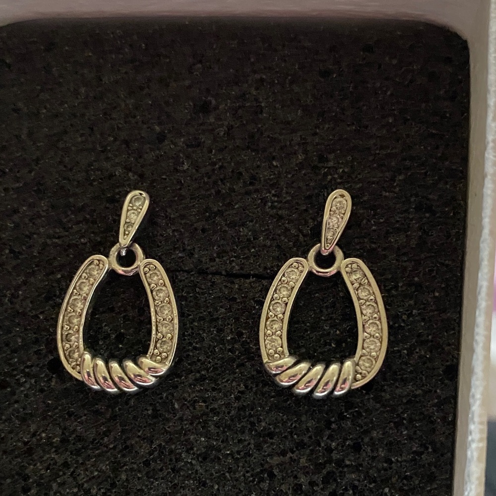 Silver tone detailed horse shoes Crystal Drop Earrings